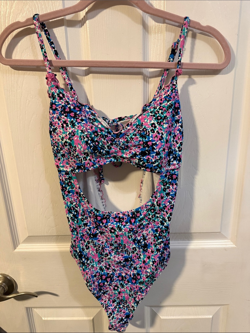 Women’s Floral One-Piece Swimsuit in Pink, Teal & Black ~ Jessica Simpson!